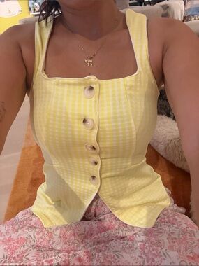 Maeve Yellow Gingham Button-Front Vest Top